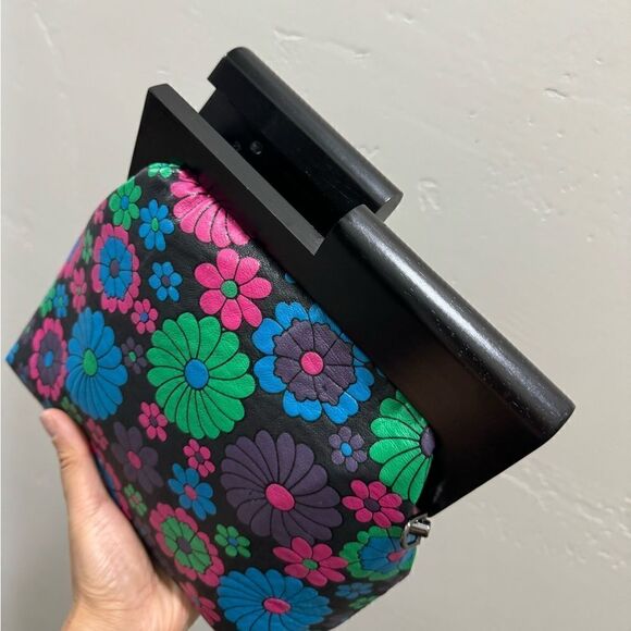 Chic Wood Frame & Leather Floral Print Clutch/Shoulder Bag/Crossbody - Picture 10 of 16